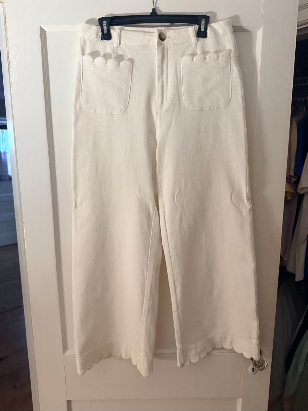 Entro White Scallop Hem Wide Leg Pants Size Large
